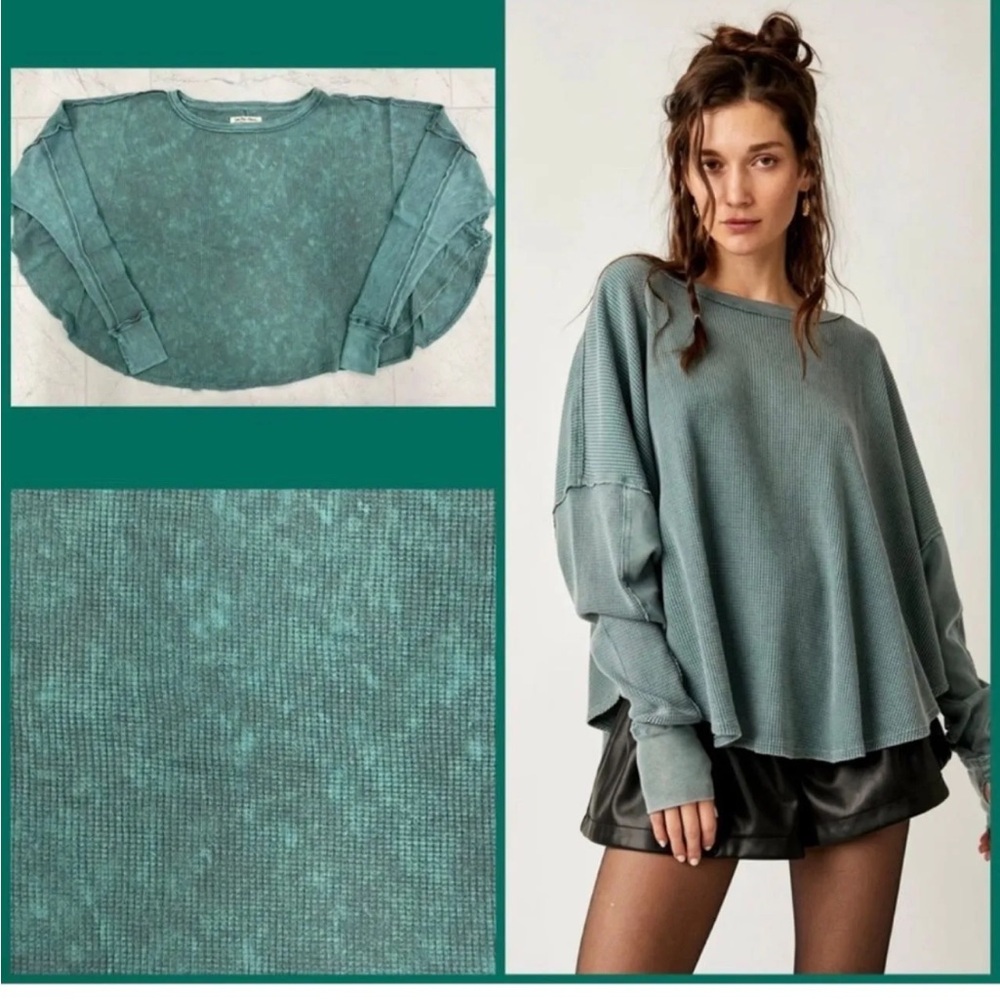 Free People Microphone Drop Thermal in Silver Pine